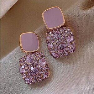Exquisite Zinc Alloy Rhinestone Square Drop Earrings